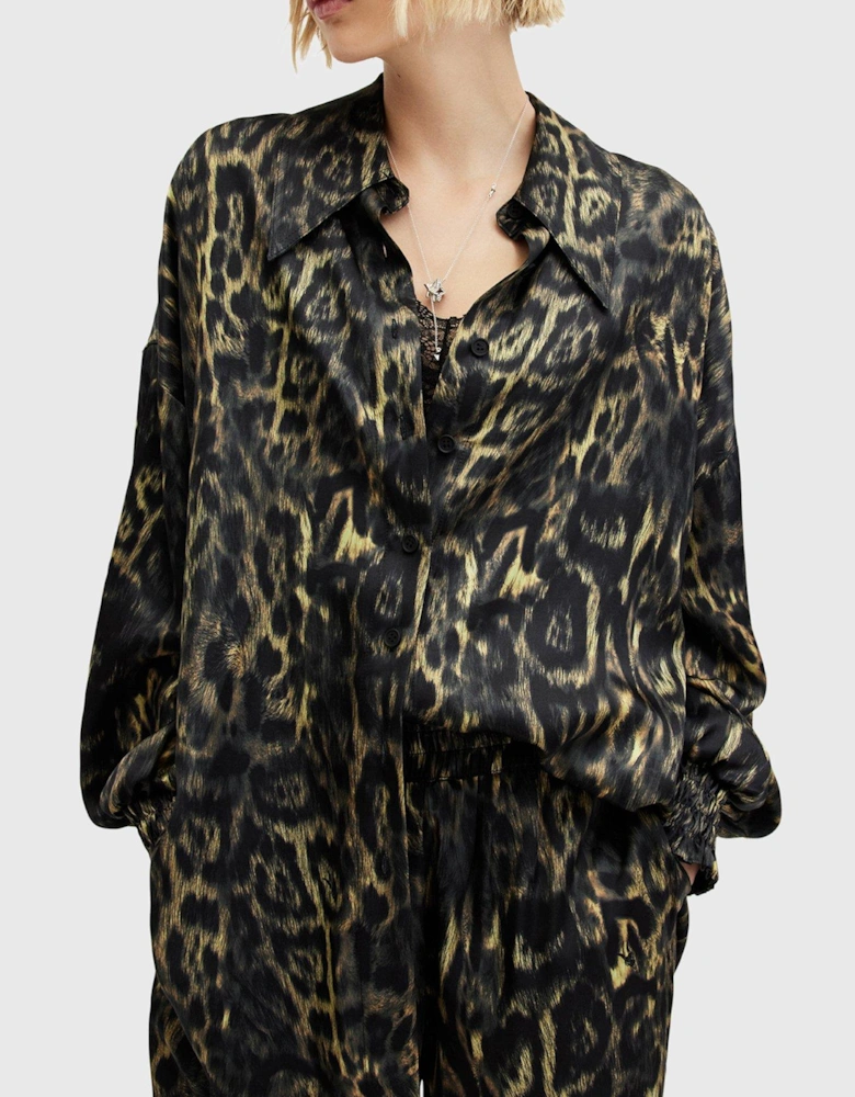 Charli Silk Blend Animal Print Shirt - Brown