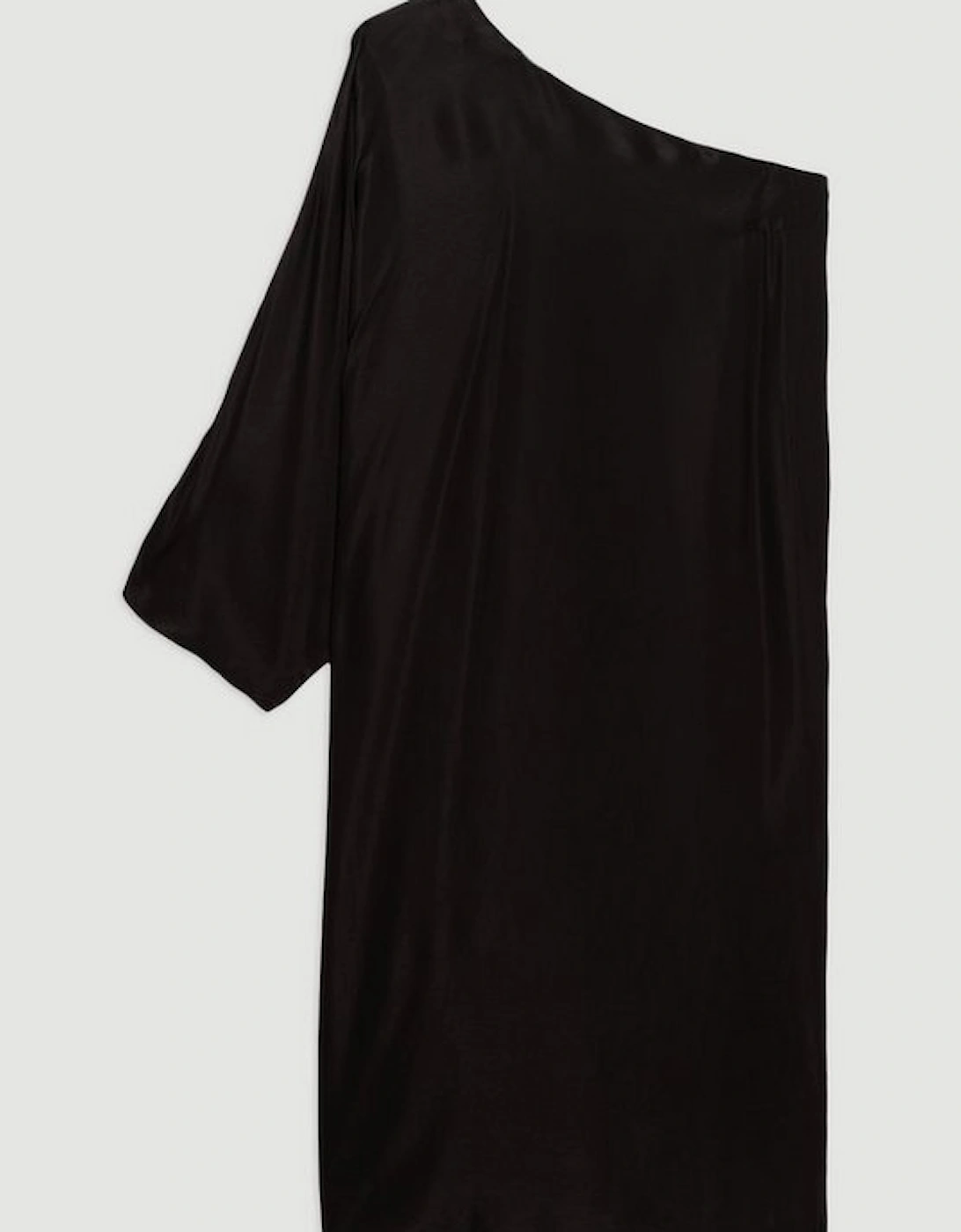 Plus Size One Shoulder Draped Satin Woven Maxi Dress