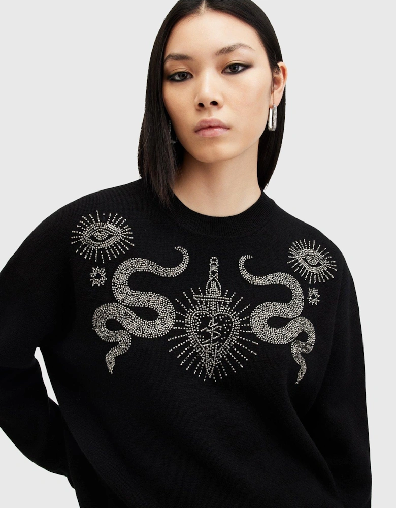 Serpent Embellished Jumper - Black