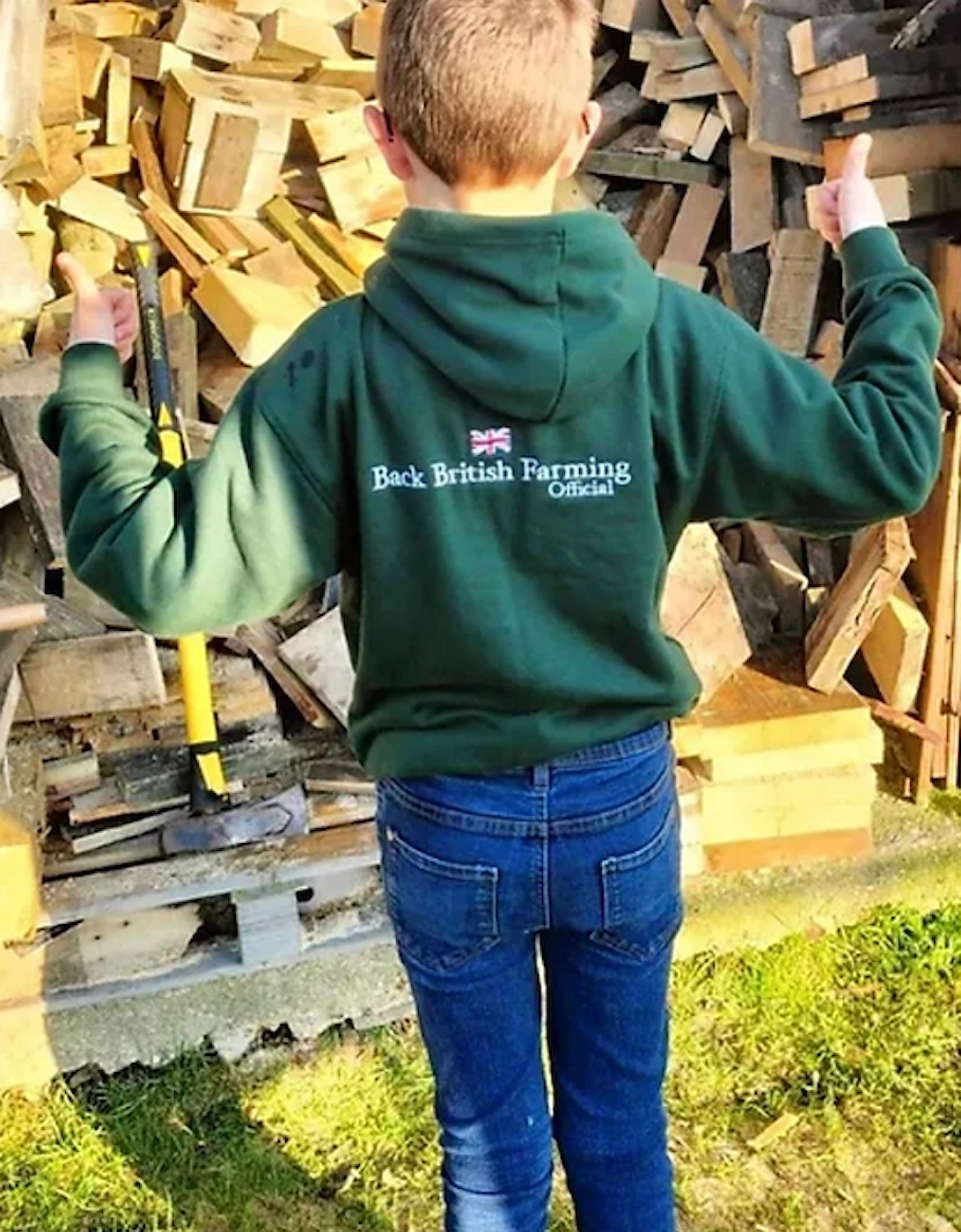 Back British Farming Children's Hoodie Forest Green