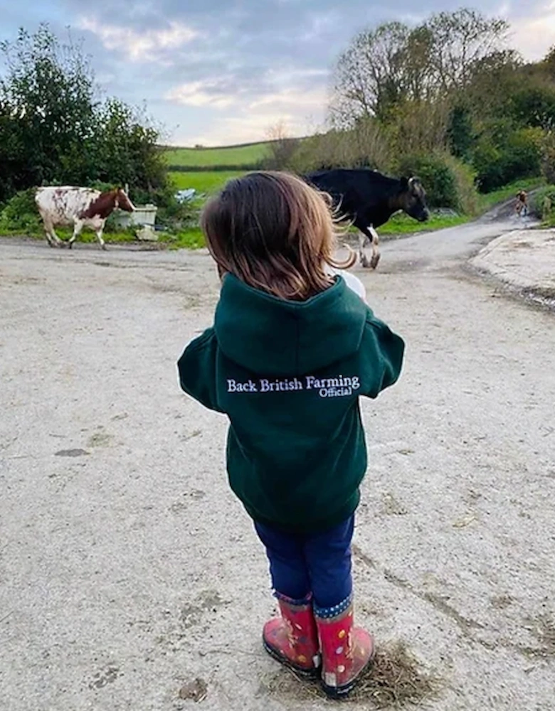 Back British Farming Children's Hoodie Forest Green