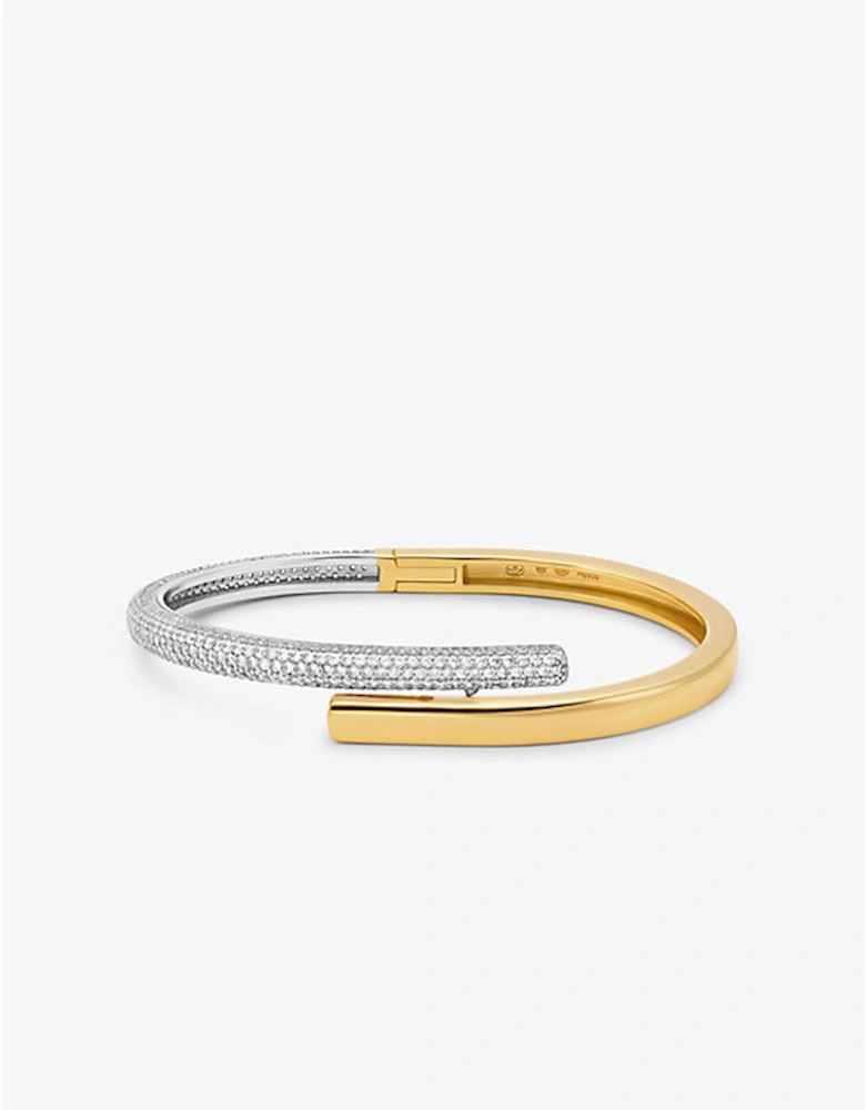 Precious Metal-Plated Pavé Sterling Silver Bangle