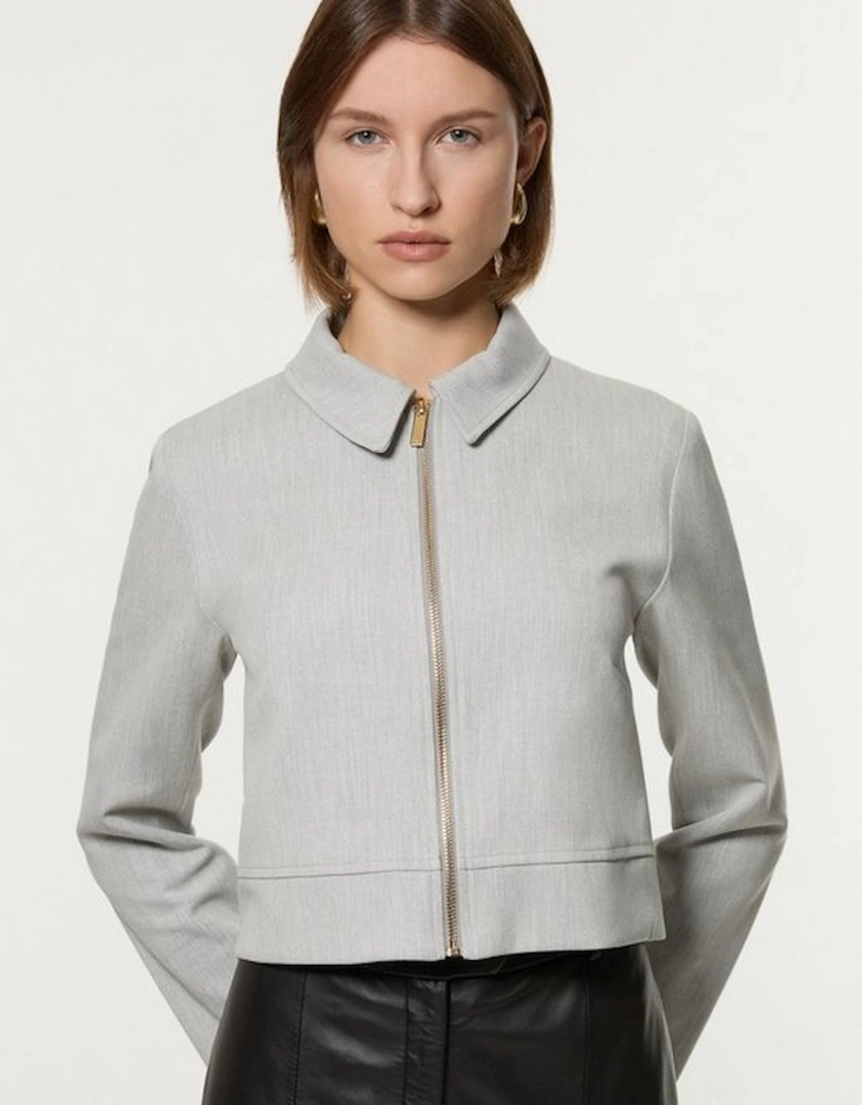 Petite Technical Crepe Tailored Metal Zip Detail Jacket