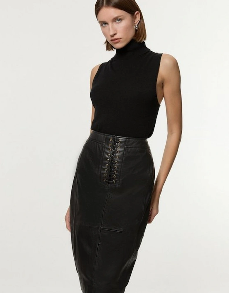 Leather Lace Up Pencil Skirt