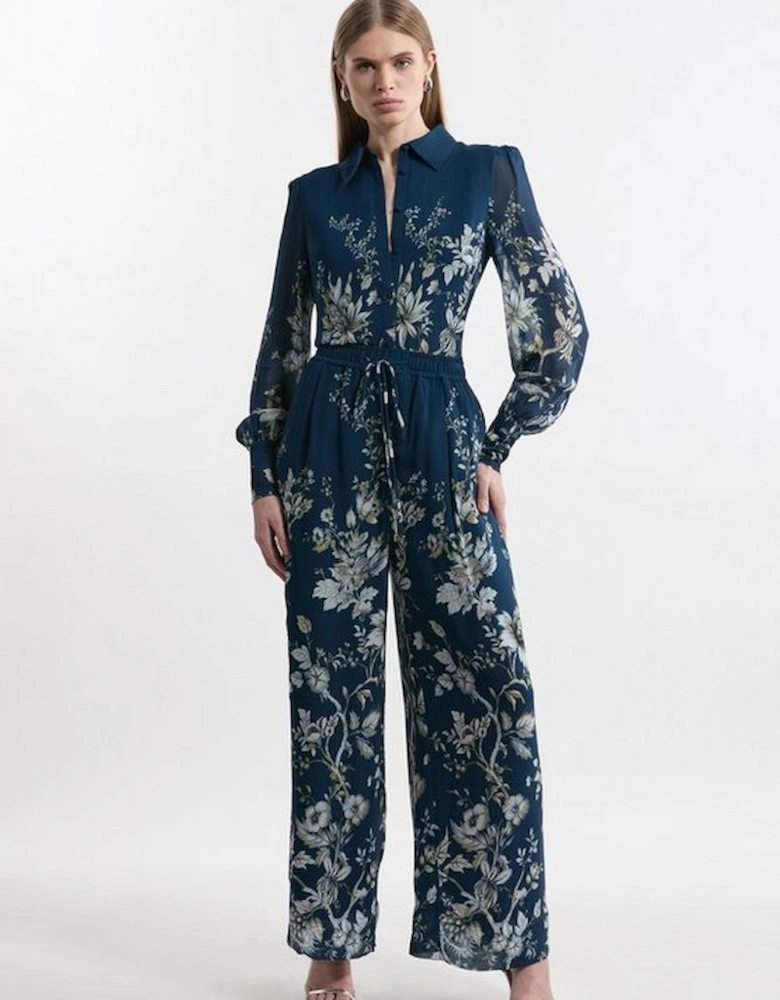 Tall Border Print Viscose Piped Woven Wide Leg Trouser