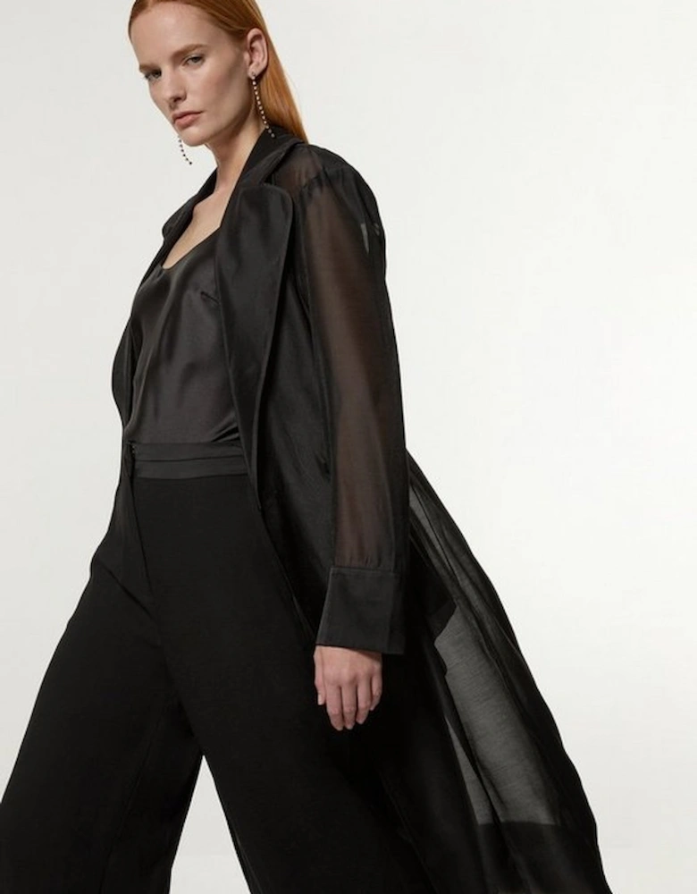 Petite Organza And Satin Mix Tailored Sheer Trench Coat