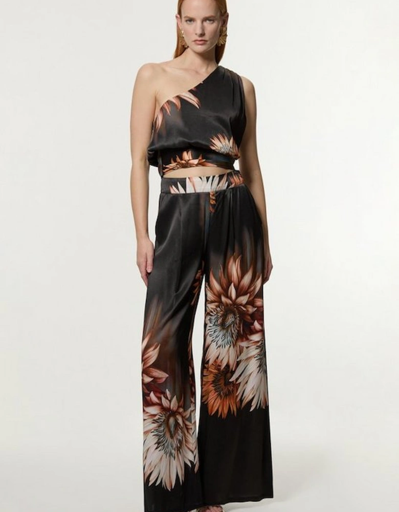 Viscose Satin Printed Wide Leg Woven Trouser