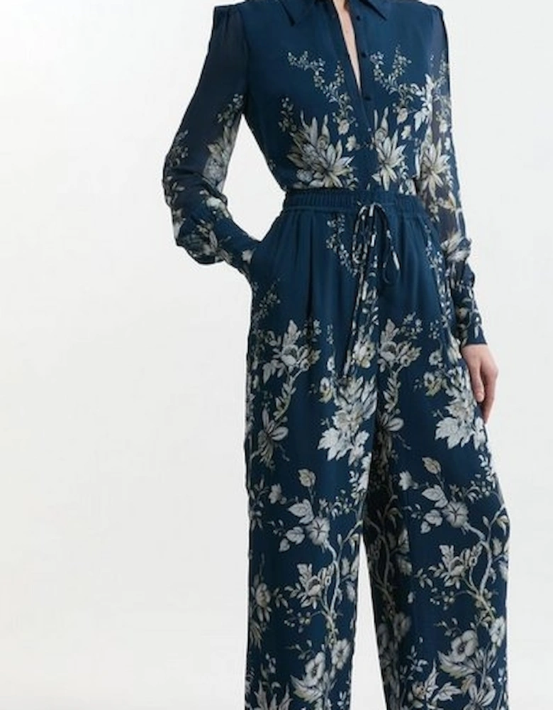 Floral Border Print Viscose Woven Wide Leg Trouser