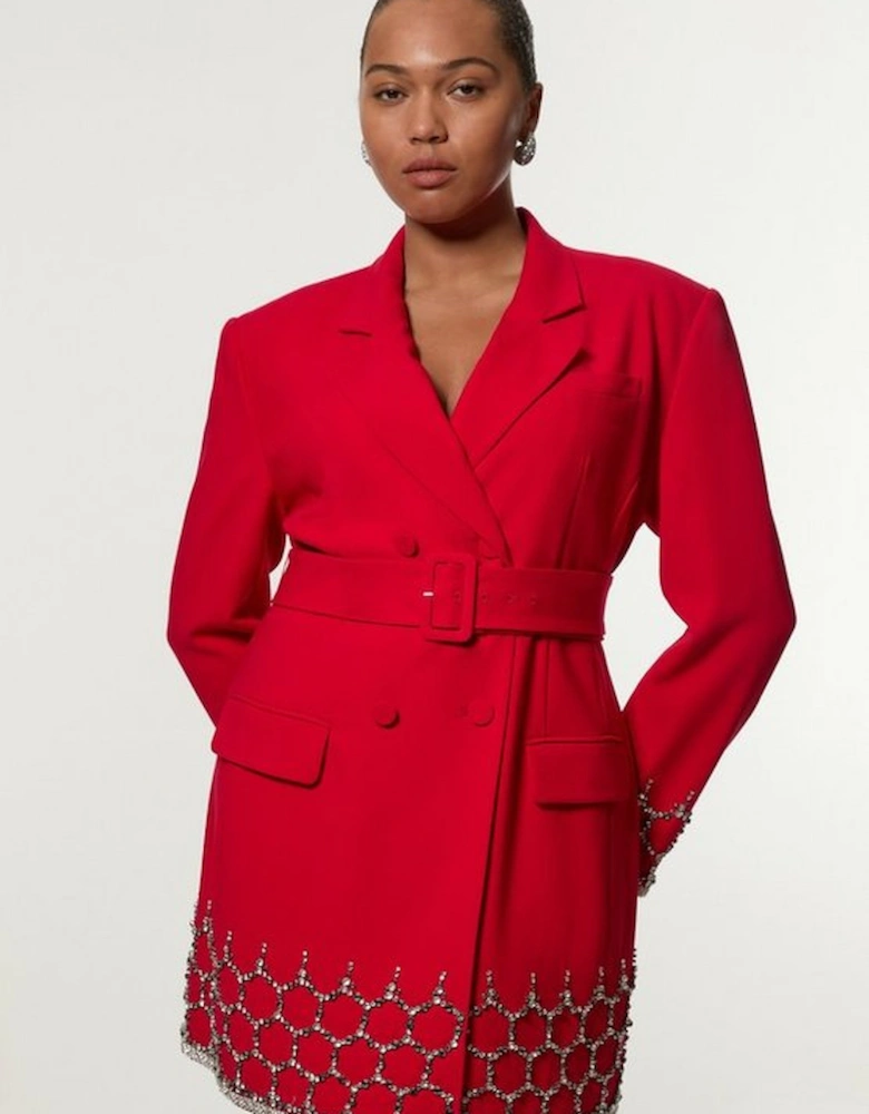 Plus Size Crystal Embellished Tailored Blazer Mini Dress