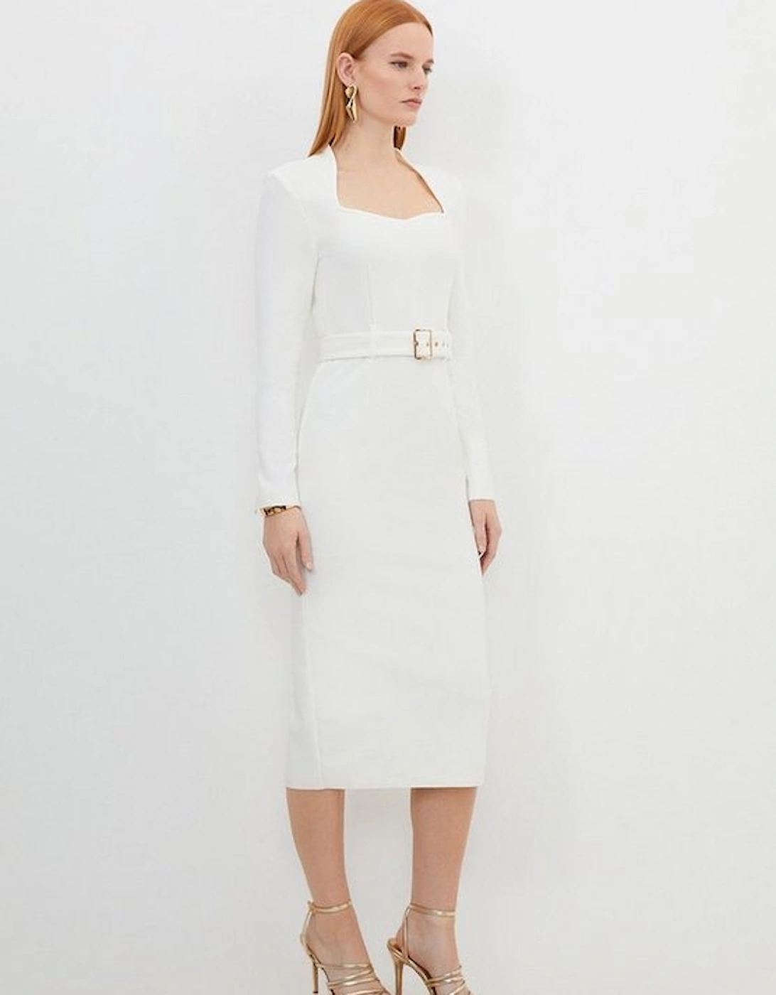 Bandage Figure Form Knit Belted Midi Dress