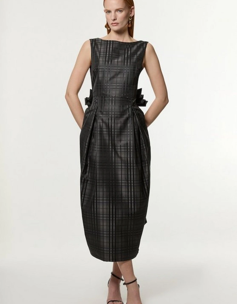 Taffeta Check Bow Detail Tailored Maxi Dress