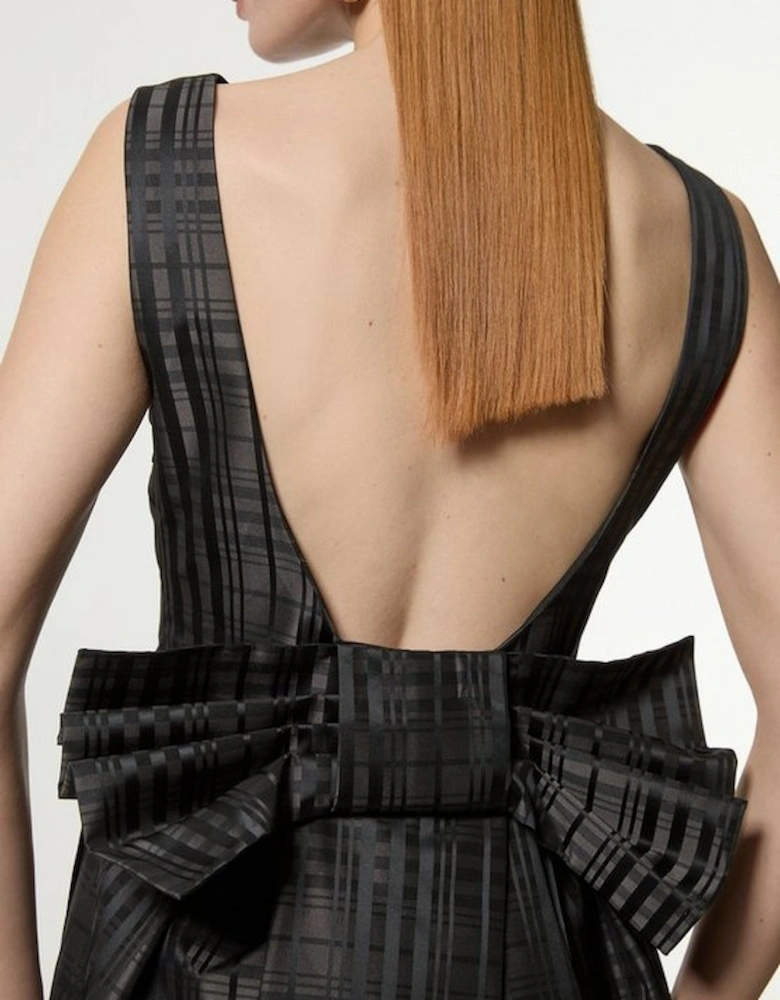 Taffeta Check Bow Detail Tailored Maxi Dress