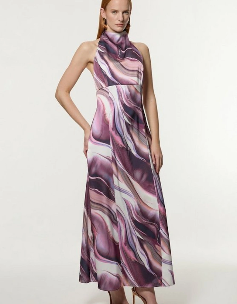 Tall Graduated Stripe Viscose Satin Halter Dress