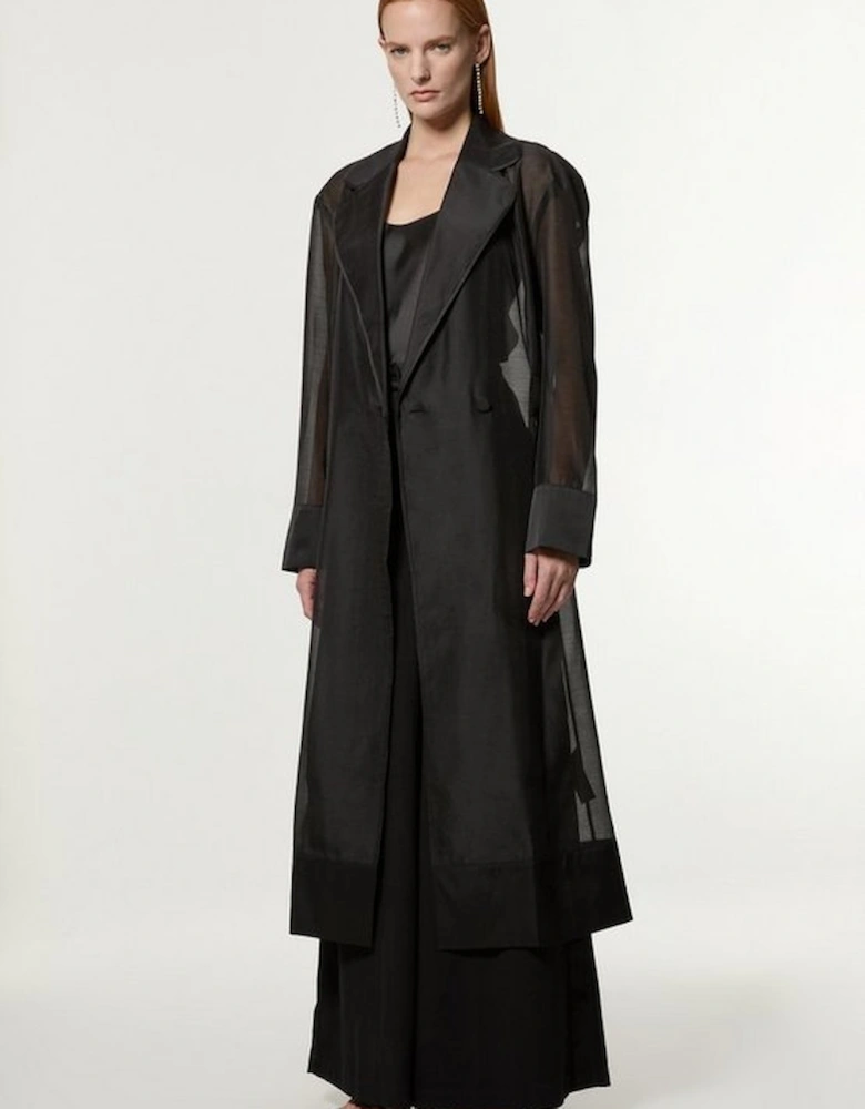 Petite Organza And Satin Mix Tailored Sheer Trench Coat