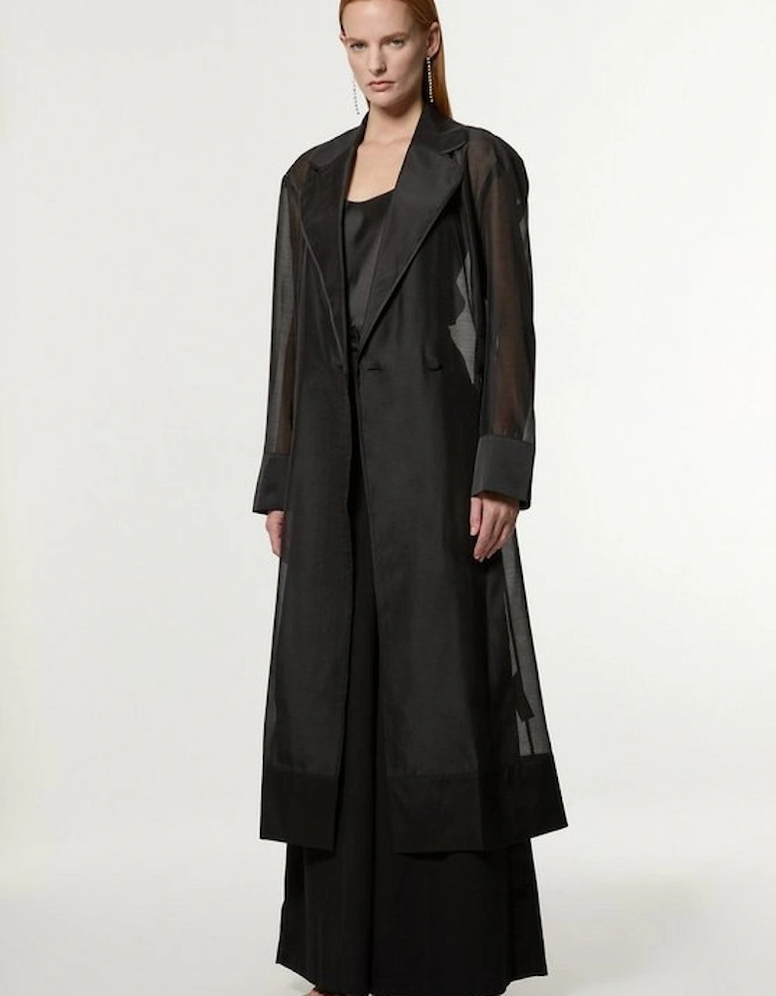 Petite Organza And Satin Mix Tailored Sheer Trench Coat, 5 of 4