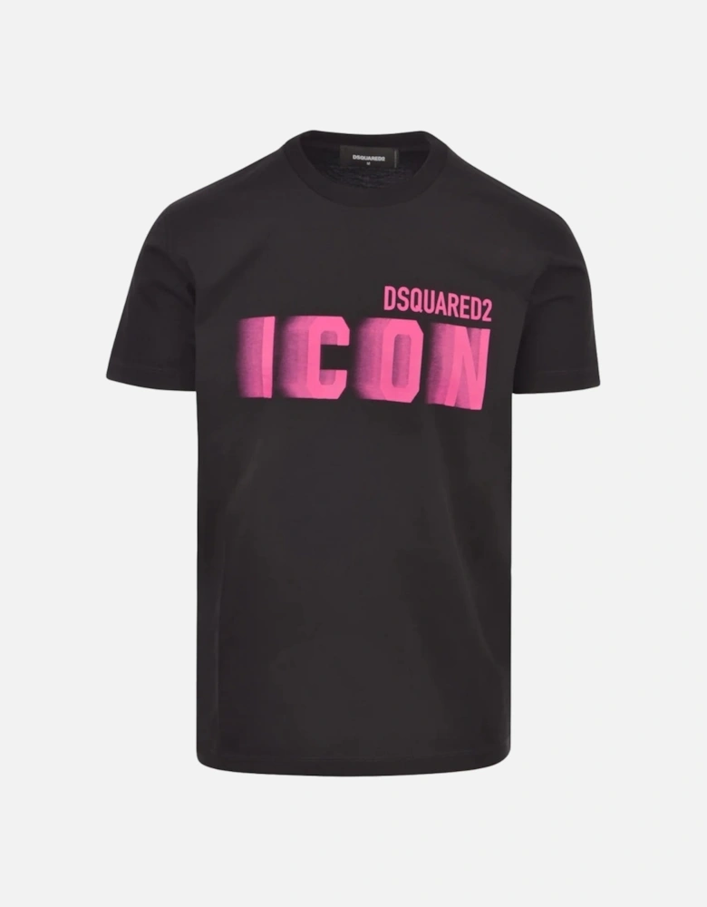 Cool Fit Pink Blur Icon Logo Black T-Shirt