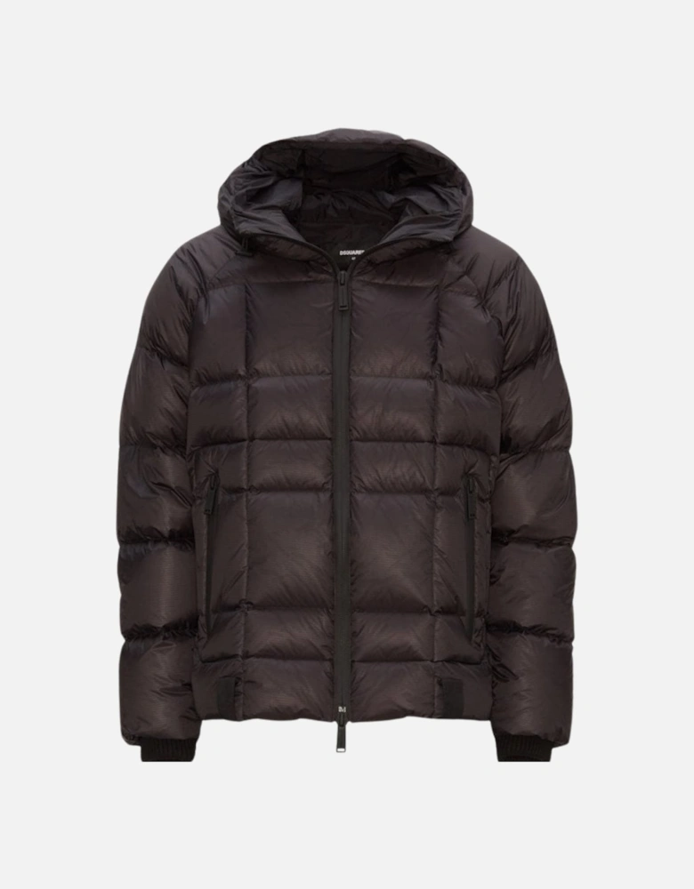 Printed Logo Black Hooded Down Jacket