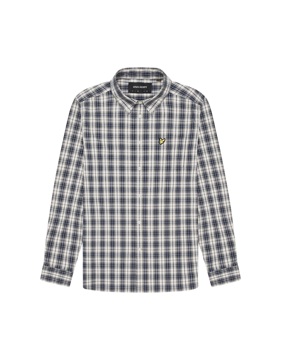 Men's Lyle & Scott Washed Check Poplin Cove/Dark Navy Long Sleeve Shirt - Size: 38/Regular
