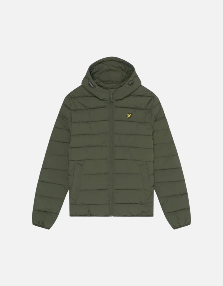 Lyle & Scott Branded Logo Hooded Olive Green Puffer Jacket