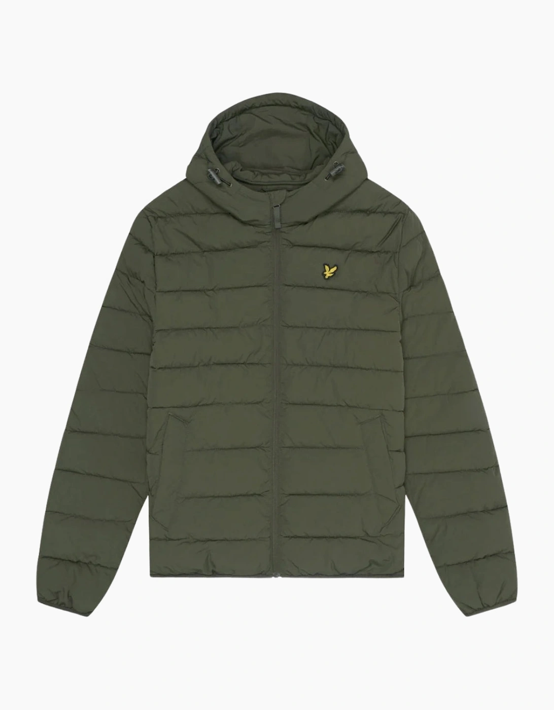 Men's Lyle & Scott Branded Logo Hooded Olive Green Puffer Jacket - Tan - Size: 44/Regular