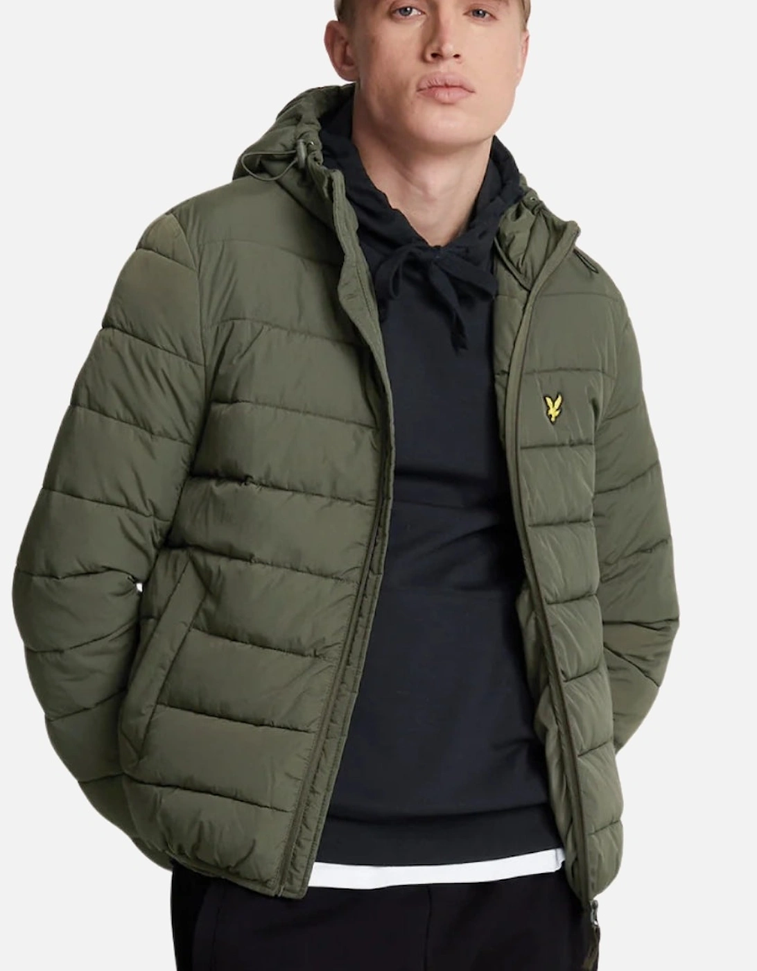 Lyle & Scott Branded Logo Hooded Olive Green Puffer Jacket