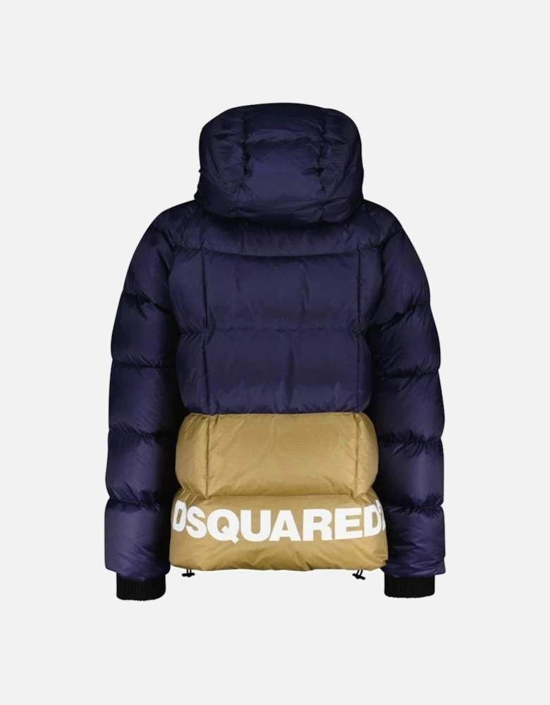 Printed Logo Navy Blue Hooded Down Jacket