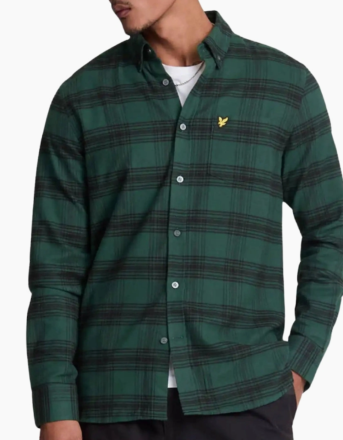 Men's Lyle & Scott Tonal Check Flannel Argyle Teal Green Long Sleeve Shirt - Size: 42/Regular