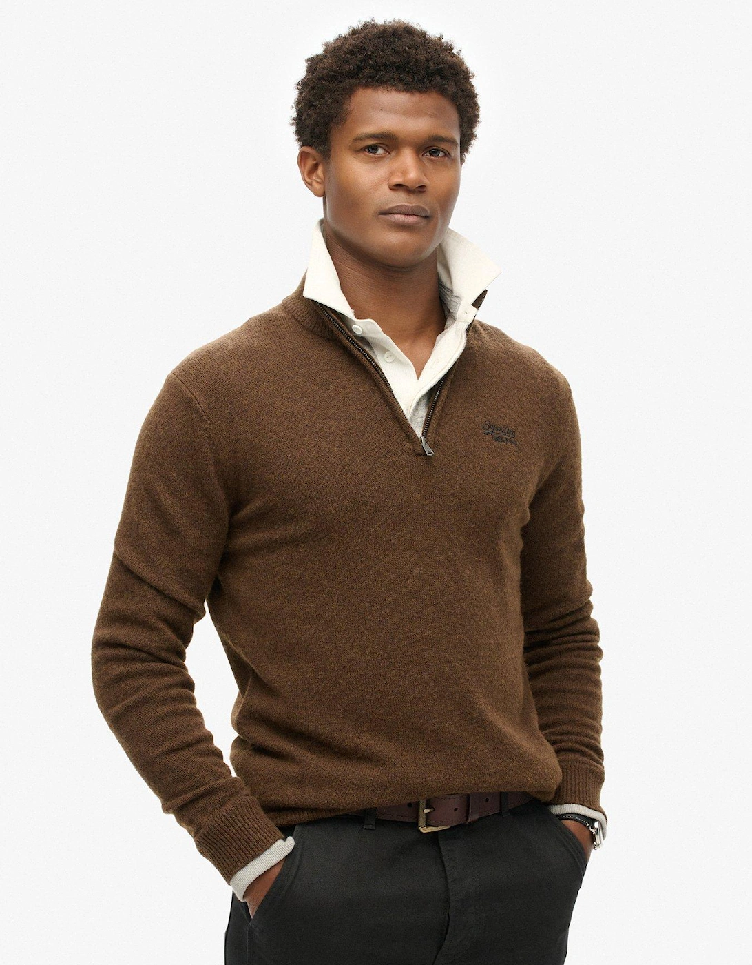 Original Knitted Quarter Zip Sweat Top - Brown, 7 of 6