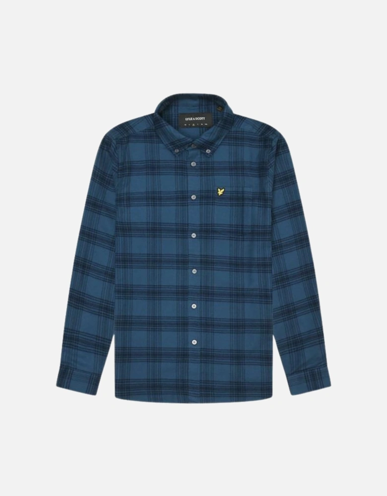 Lyle & Scott Tonal Check Flannel Dark Navy Blue Long Sleeve Shirt