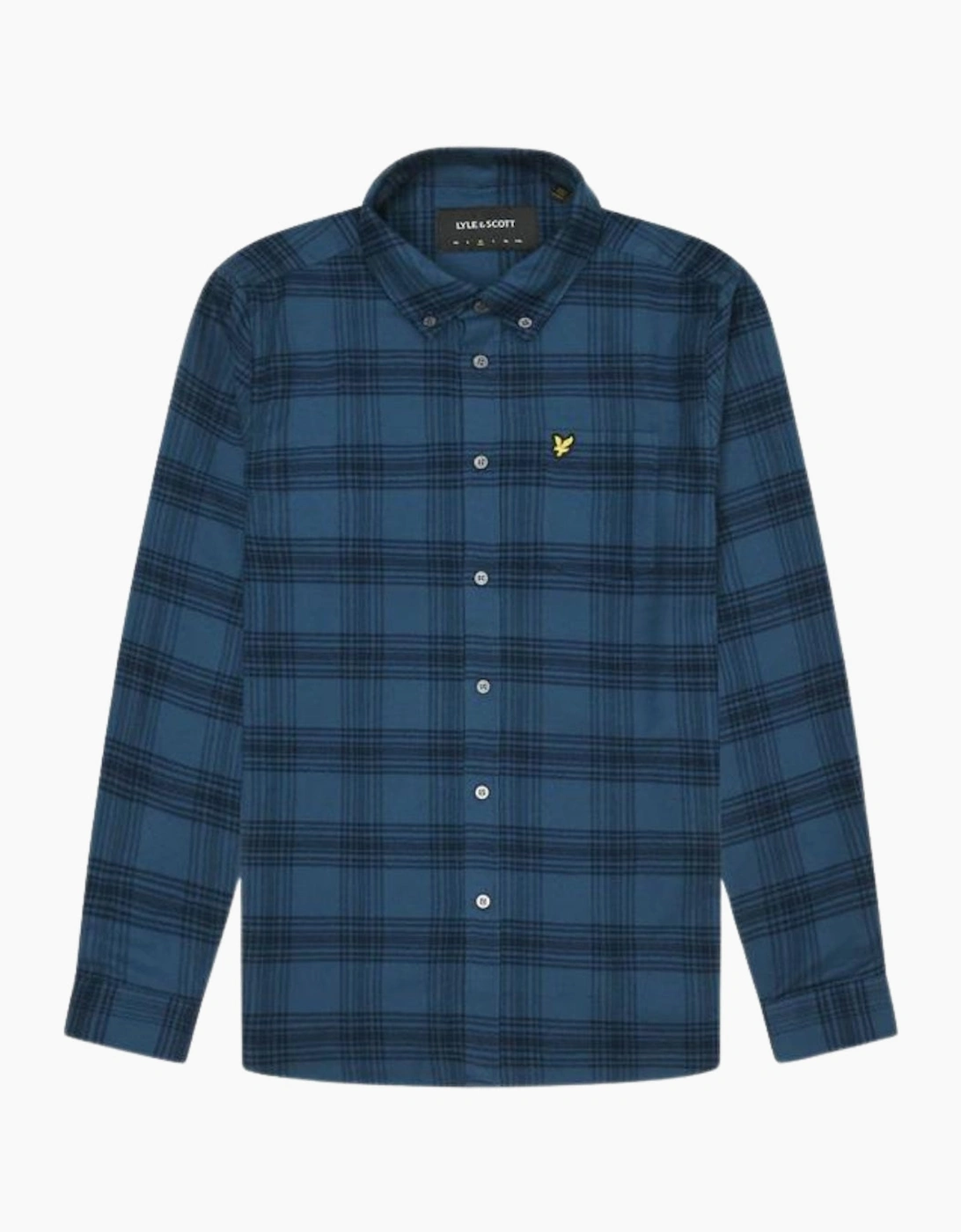 Men's Lyle & Scott Tonal Check Flannel Dark Navy Blue Long Sleeve Shirt - Size: 38/Regular