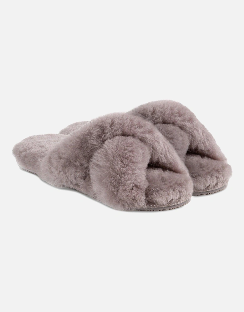 Daisy Open Toe Cross Over Sheepskin Slider - Dove