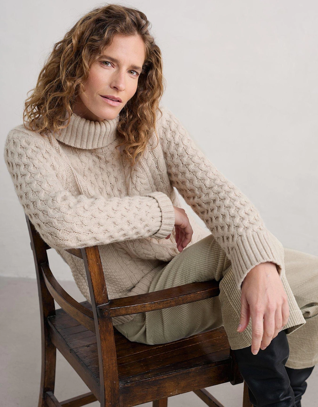 Textured Roll Neck Jumper - Cream, 2 of 1