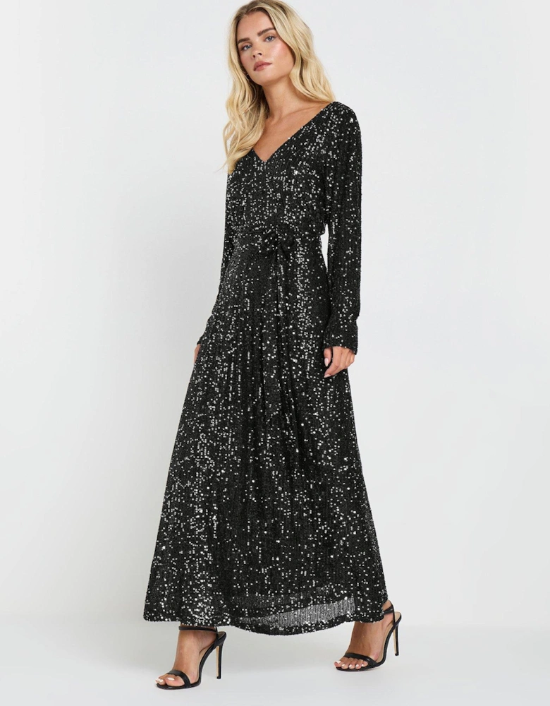 Long Sleeve Sequin Maxi Dress - Silver