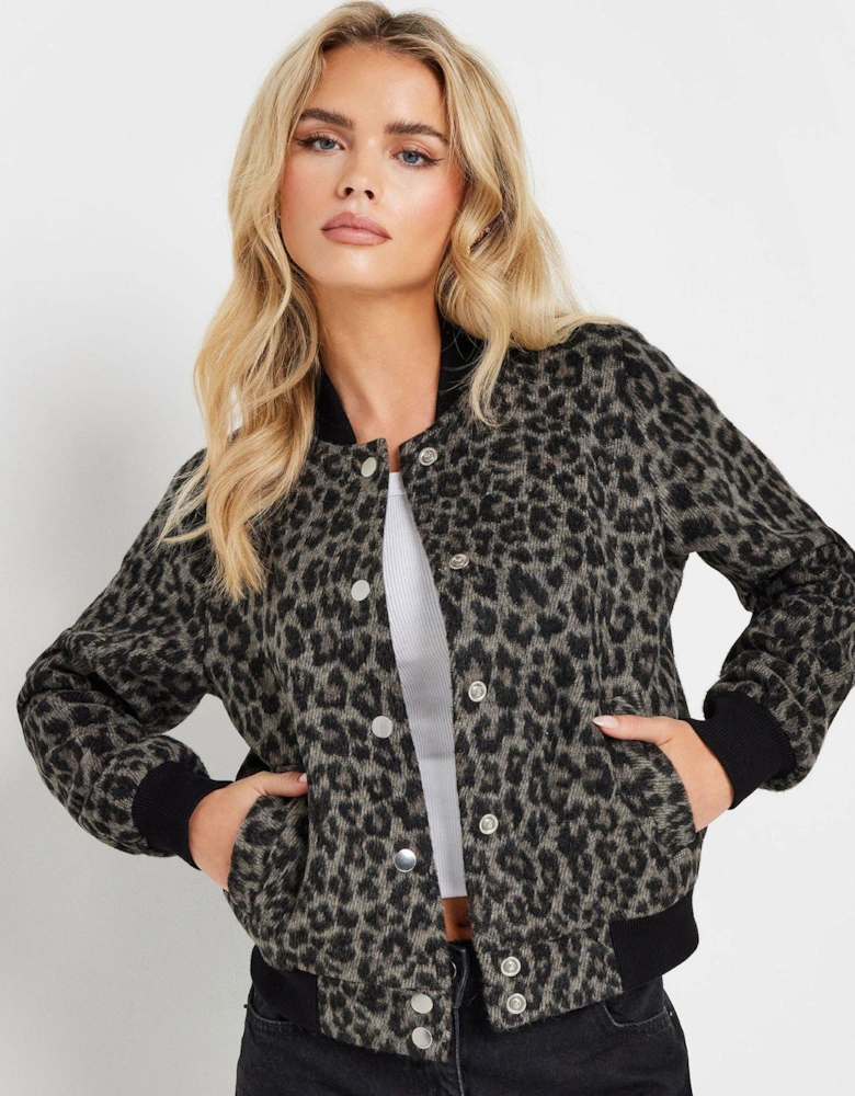 Petite Leopard Bomber Jacket