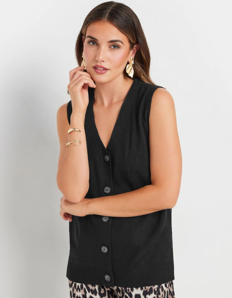 Button Through Sweater Vest - Black