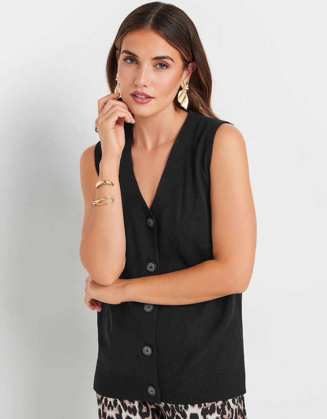 Button Through Sweater Vest - Black, 2 of 1