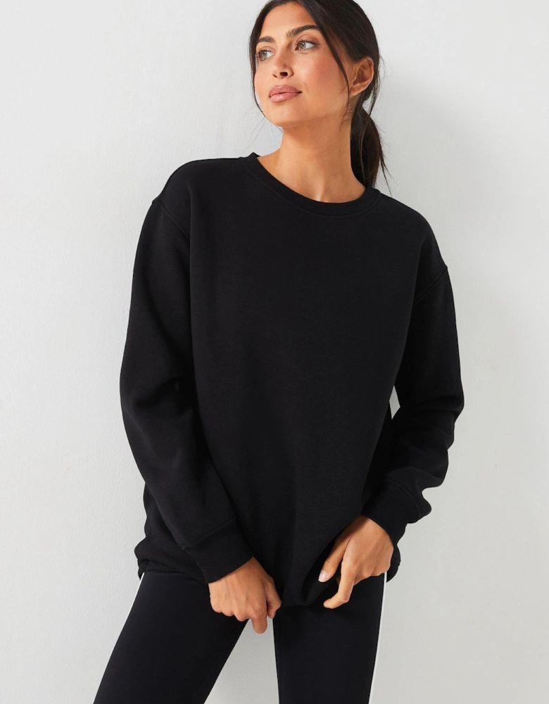 The Essential Long Line Crew Neck Sweat - Black