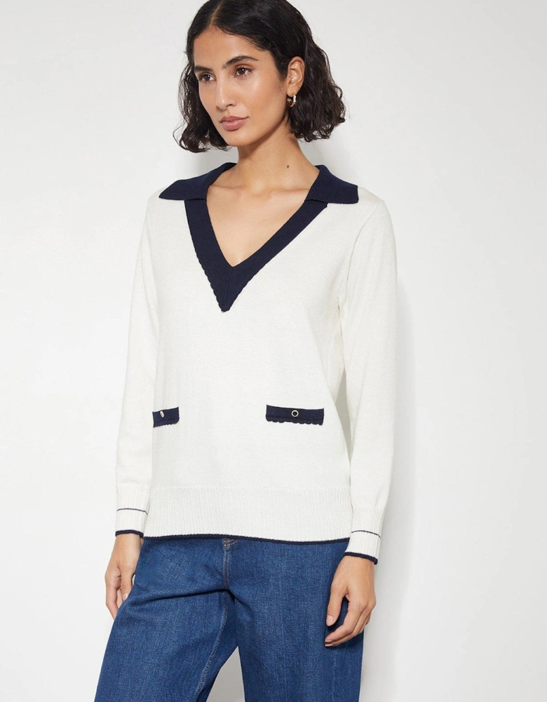 Clara Collar Jumper Ivory - Cream