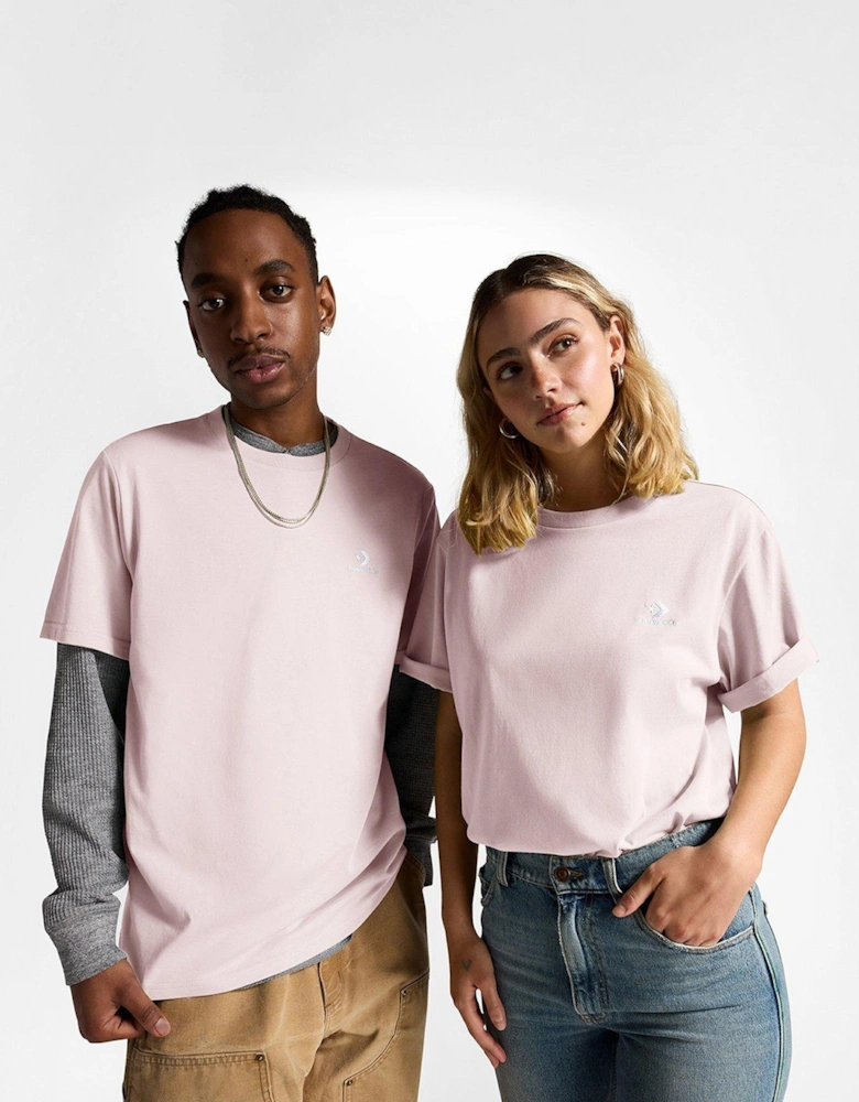 Unisex Left Chest Star Chevron Embroidered T-Shirt - Light Pink