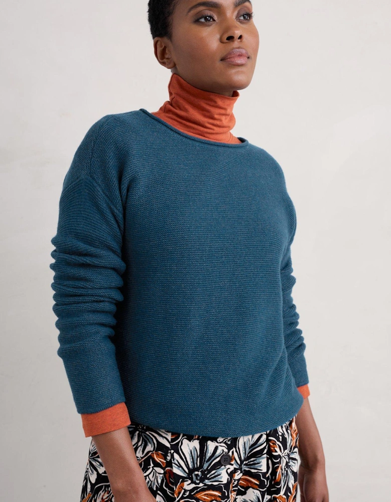 Wool Rich Textured Jumper - Blue