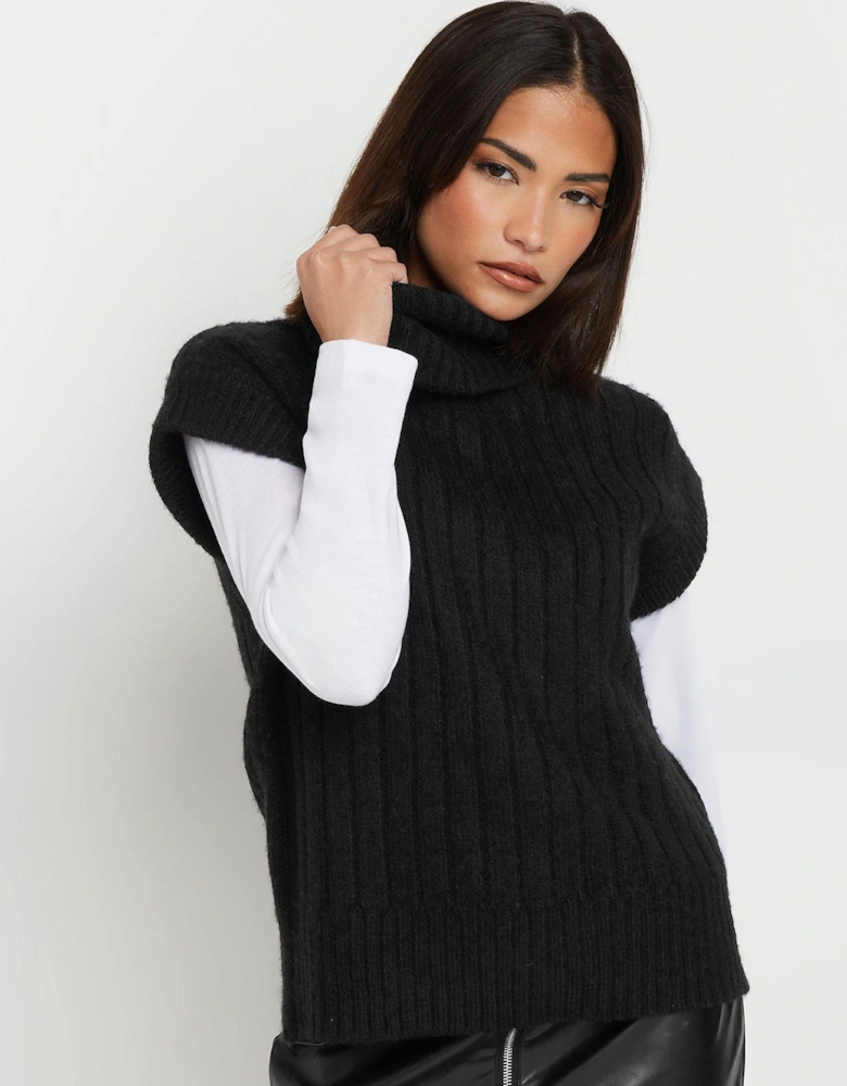 Petite Roll Neck Rib Vest - Black