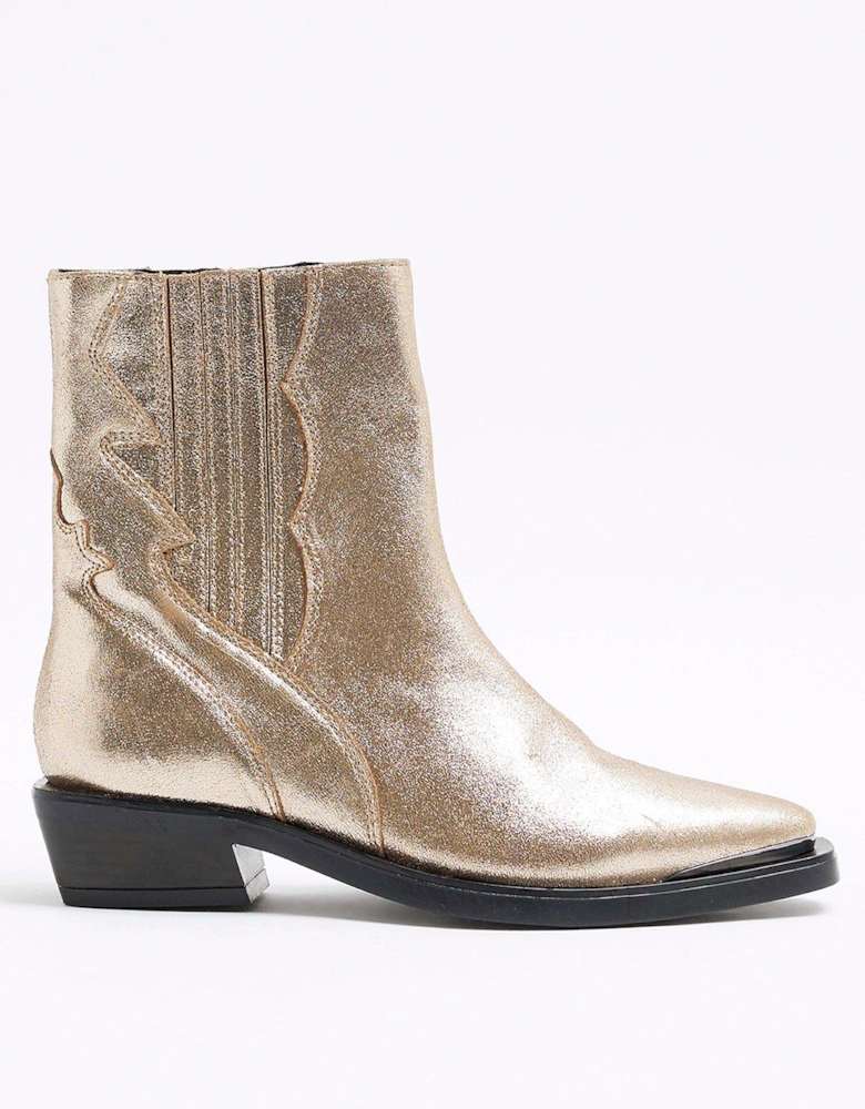 Chelsea Western Ankle Boots - Gold