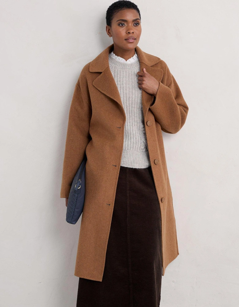 Wool Single Breasted Duster Coat - Camel - Brown