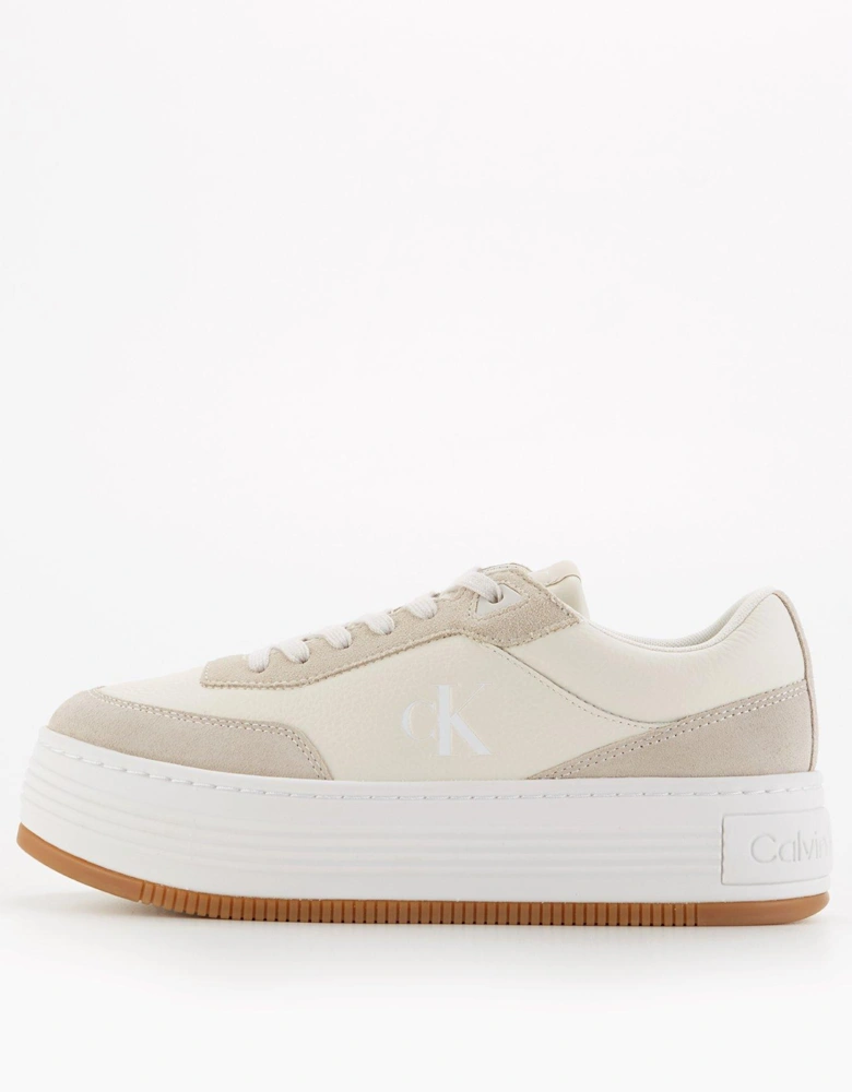 Bold Leather Flatform Trainer - Creamy White/Eggshell