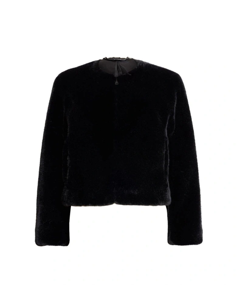 Florence Faux Fur Cropped Coat - Black