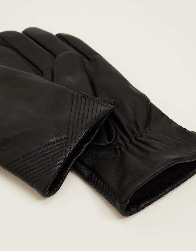 Pleat Detail Leather Gloves