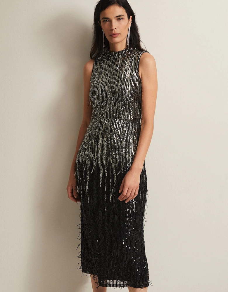 Clover Sequin Fringe Maxi Dress