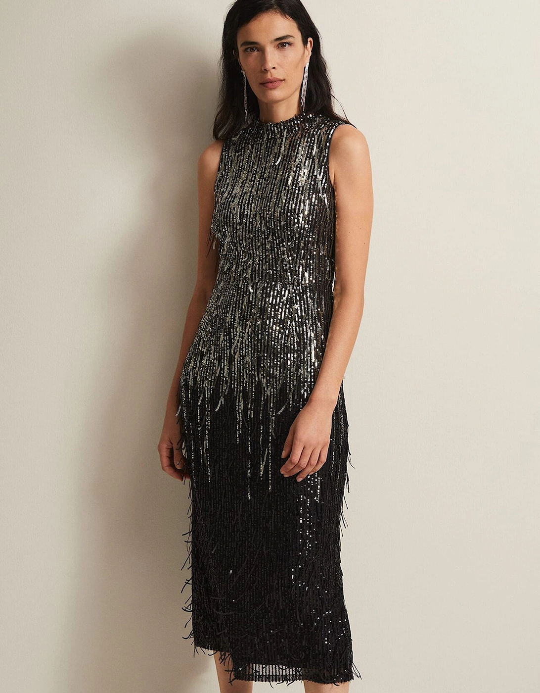 Clover Sequin Fringe Maxi Dress