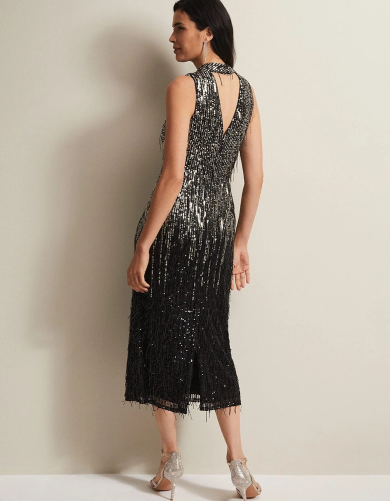 Clover Sequin Fringe Maxi Dress