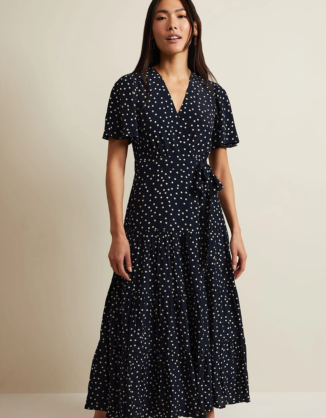 Jenna Black Spot Wrap Midaxi Dress